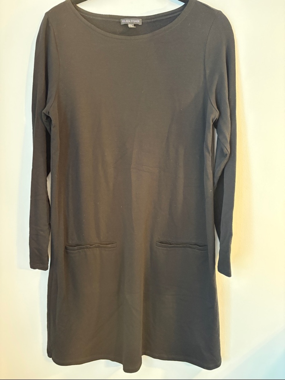 Eileen Fisher Black Tunic T Shirt Dress Tencel Medium EUC Classic Soft Staple